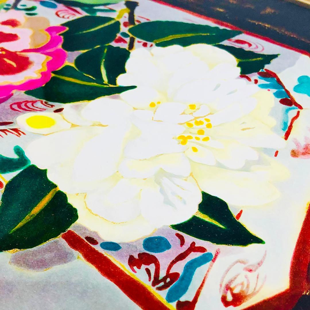 小倉遊亀 版画 花と皿 リトグラフ 東京企画 純金箔 エディションあり