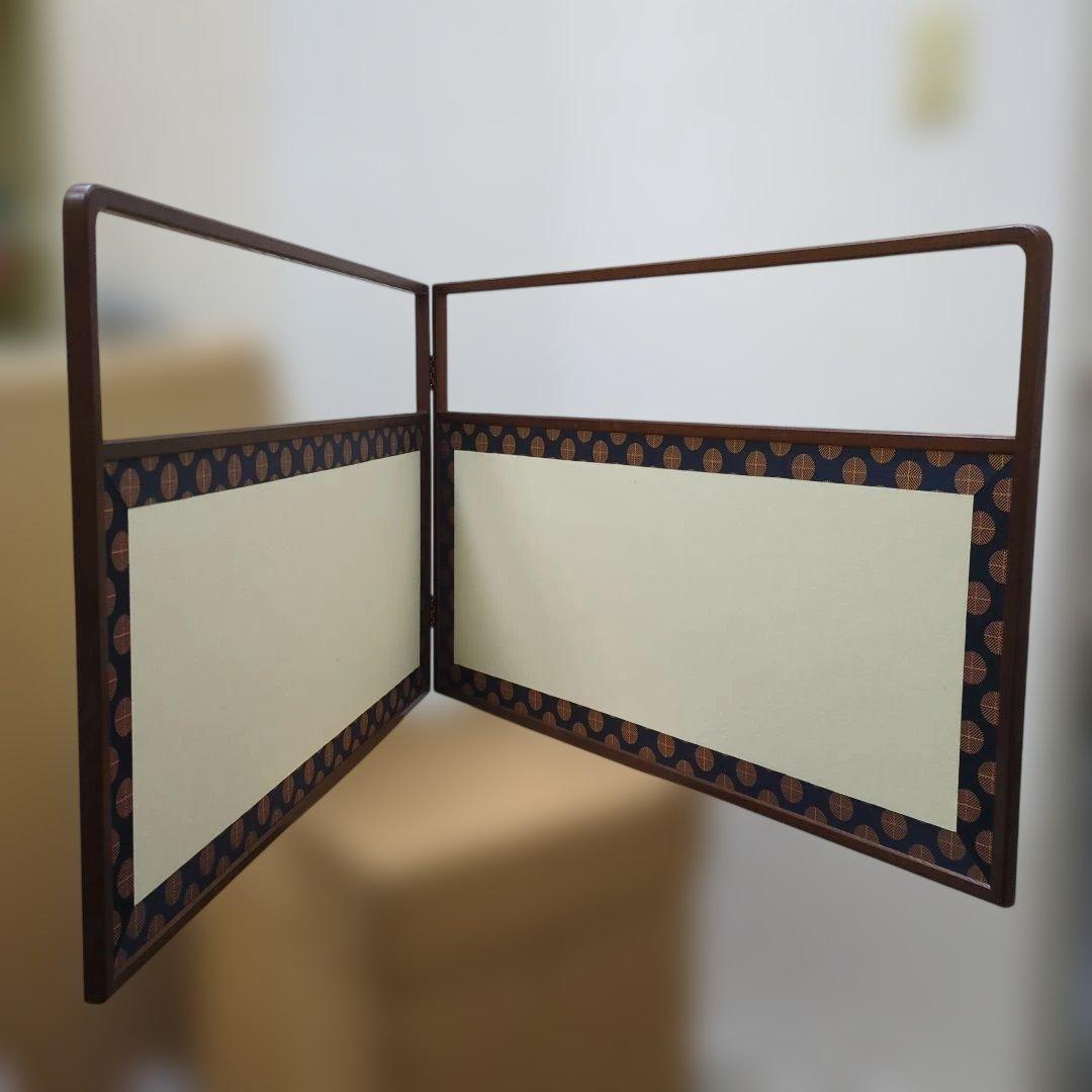 風炉先屏風　唐松　両面開き　白地　茶道具　屏風　衝立　紙箱