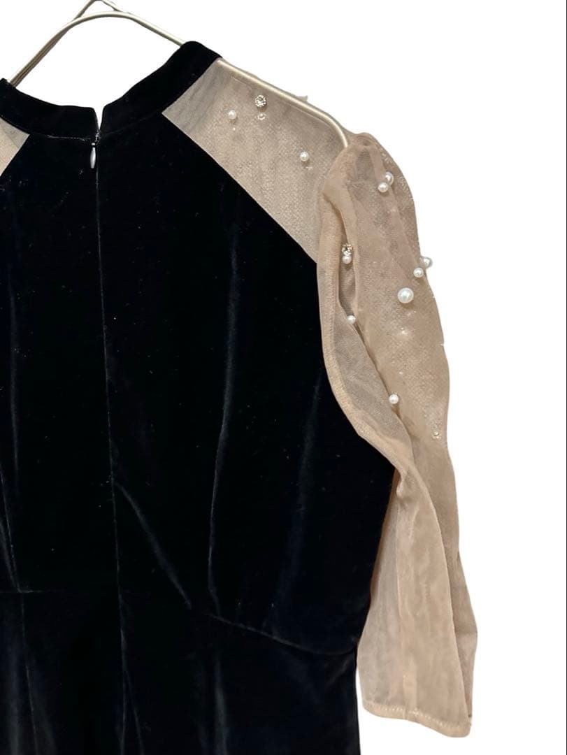 rico レジャパール装飾 ロングドレス シアースリーブ結婚式パーティー