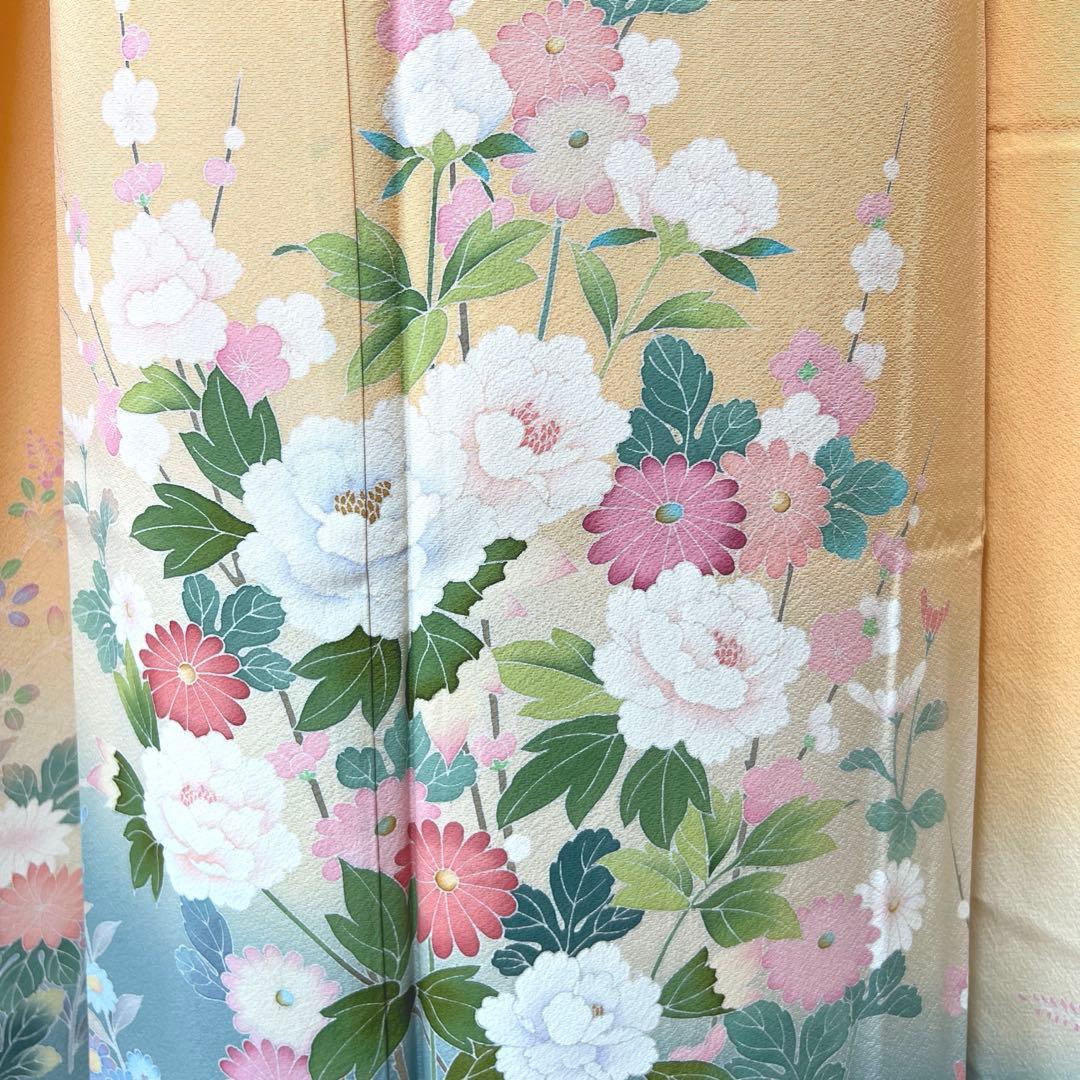 401 振袖フルセット 正絹 オレンジ 橙 友禅 作家物 暈し染め やまと誂え