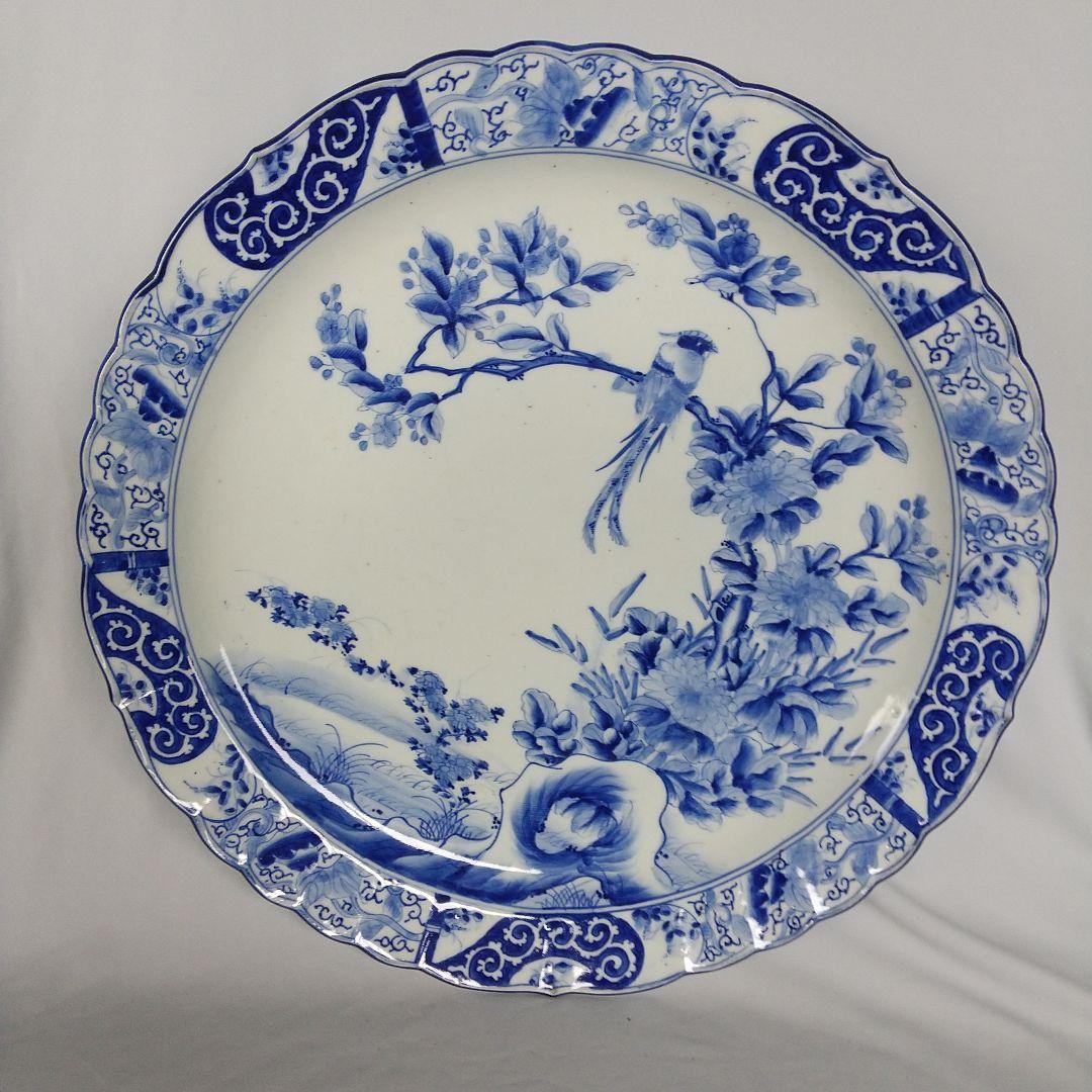 古伊万里　有田焼　染付　大皿　花鳥模様 直径約48.5センチ