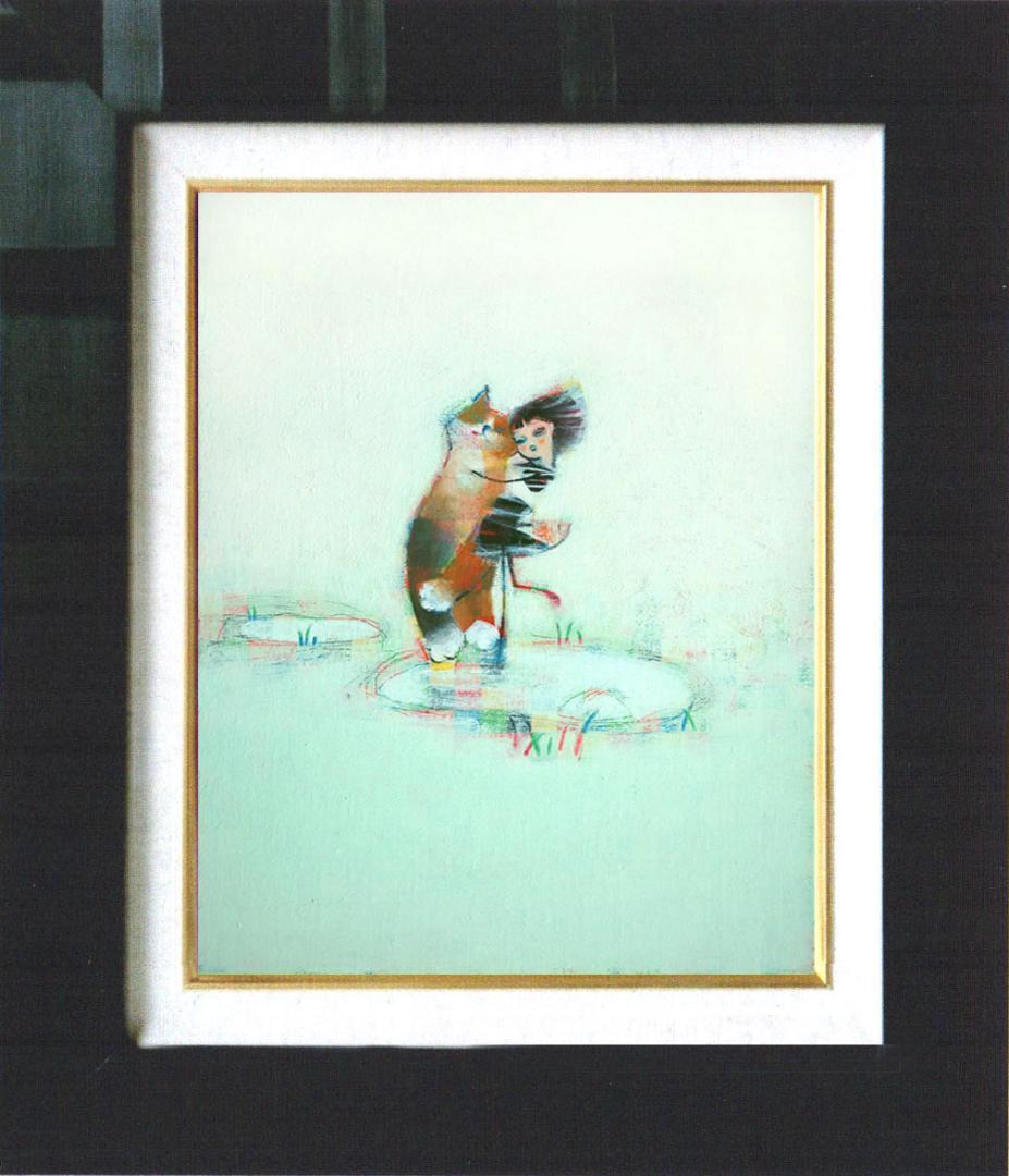 油絵 菅家令子 絵 絵画 インテリア F4-072719 可愛い子猫と女の子蟻