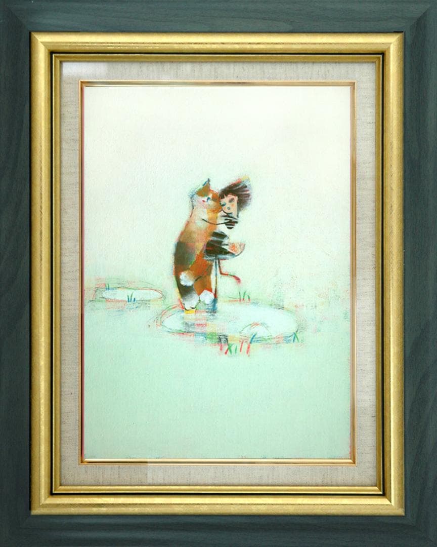 油絵 菅家令子 絵 絵画 インテリア F4-072719 可愛い子猫と女の子蟻
