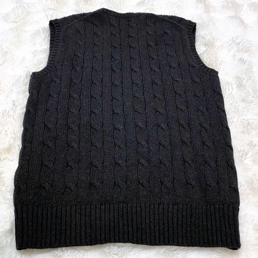 【現行QRタグ】 ポロラルフローレン 黒 ケーブルニット ベスト XS