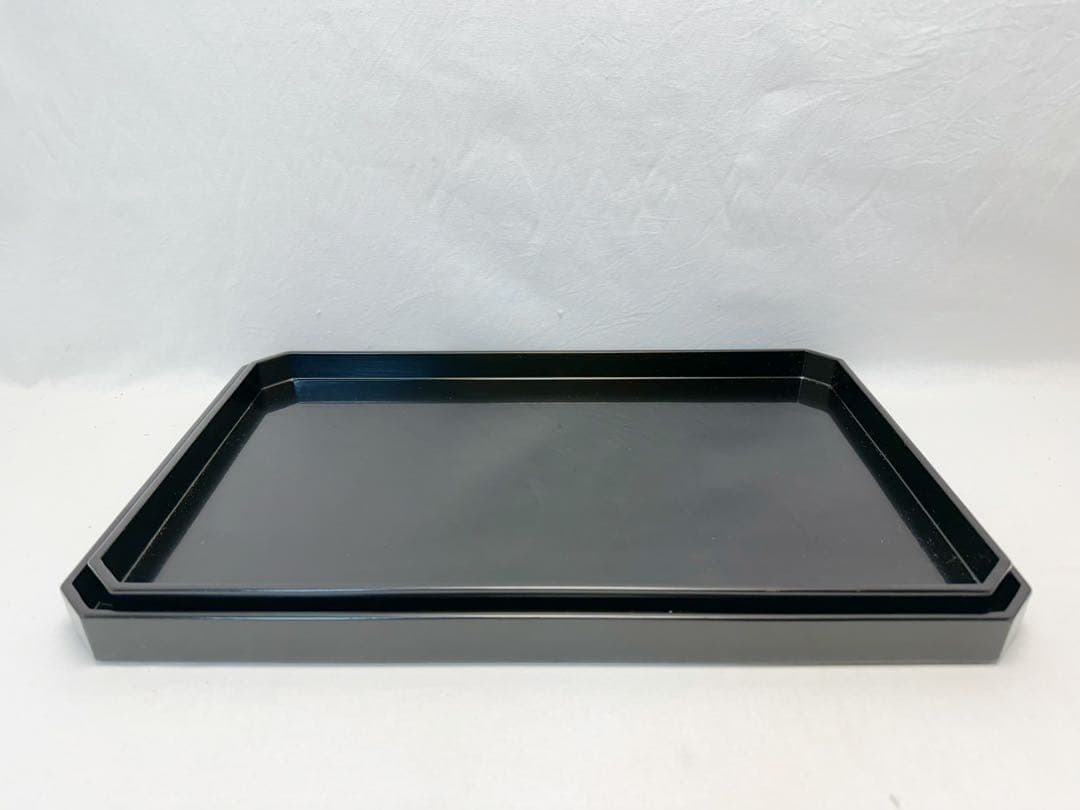 茶道具 木製黒真塗 脇引き盆二枚セット 紙箱