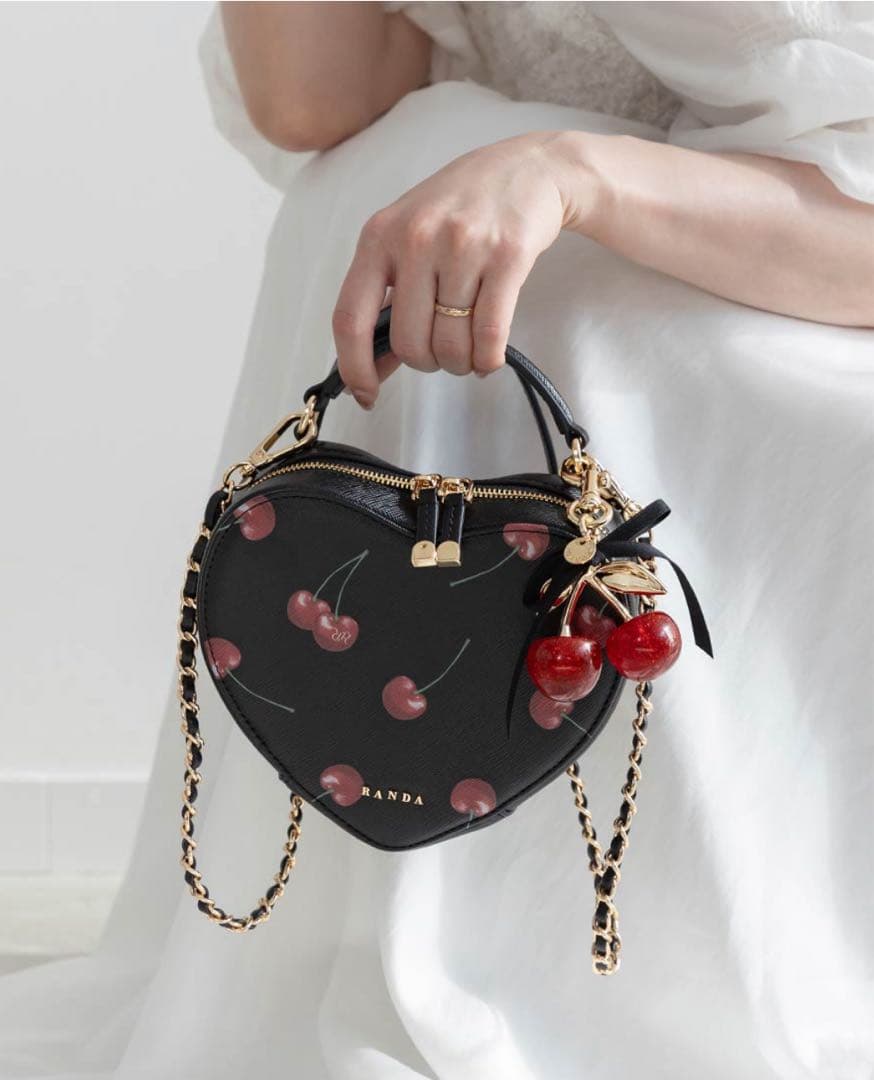 RANDA ランダ 2WAY チェリープリント ハート ミニ バッグ ブラック