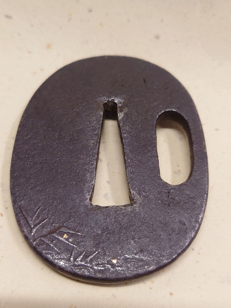 鉄鍔、山図、金象嵌