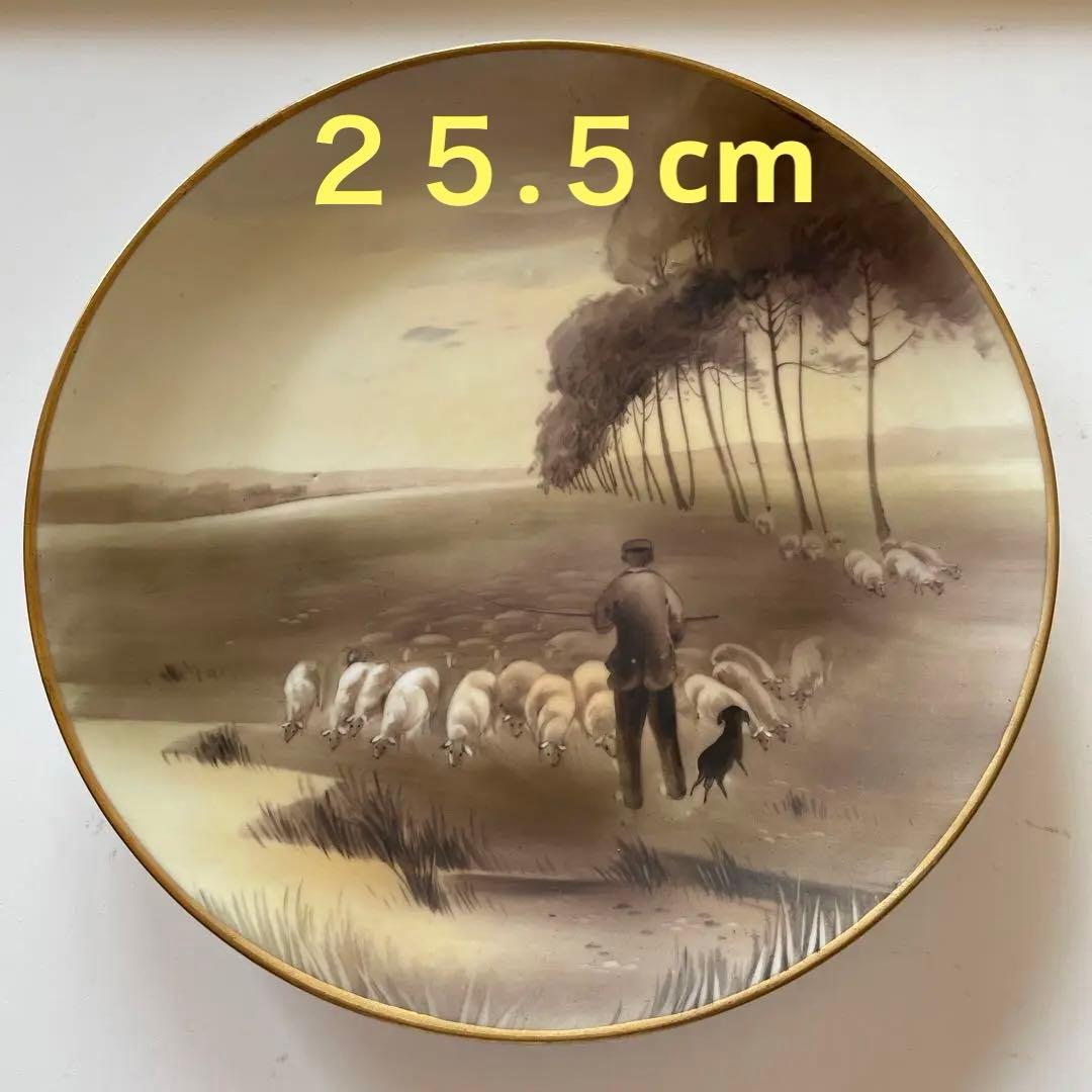 ＊羊飼いと羊の群れ・Ａ.モーヴ＊１９１１年米国輸出＊２５cm・オールドノリタケ・