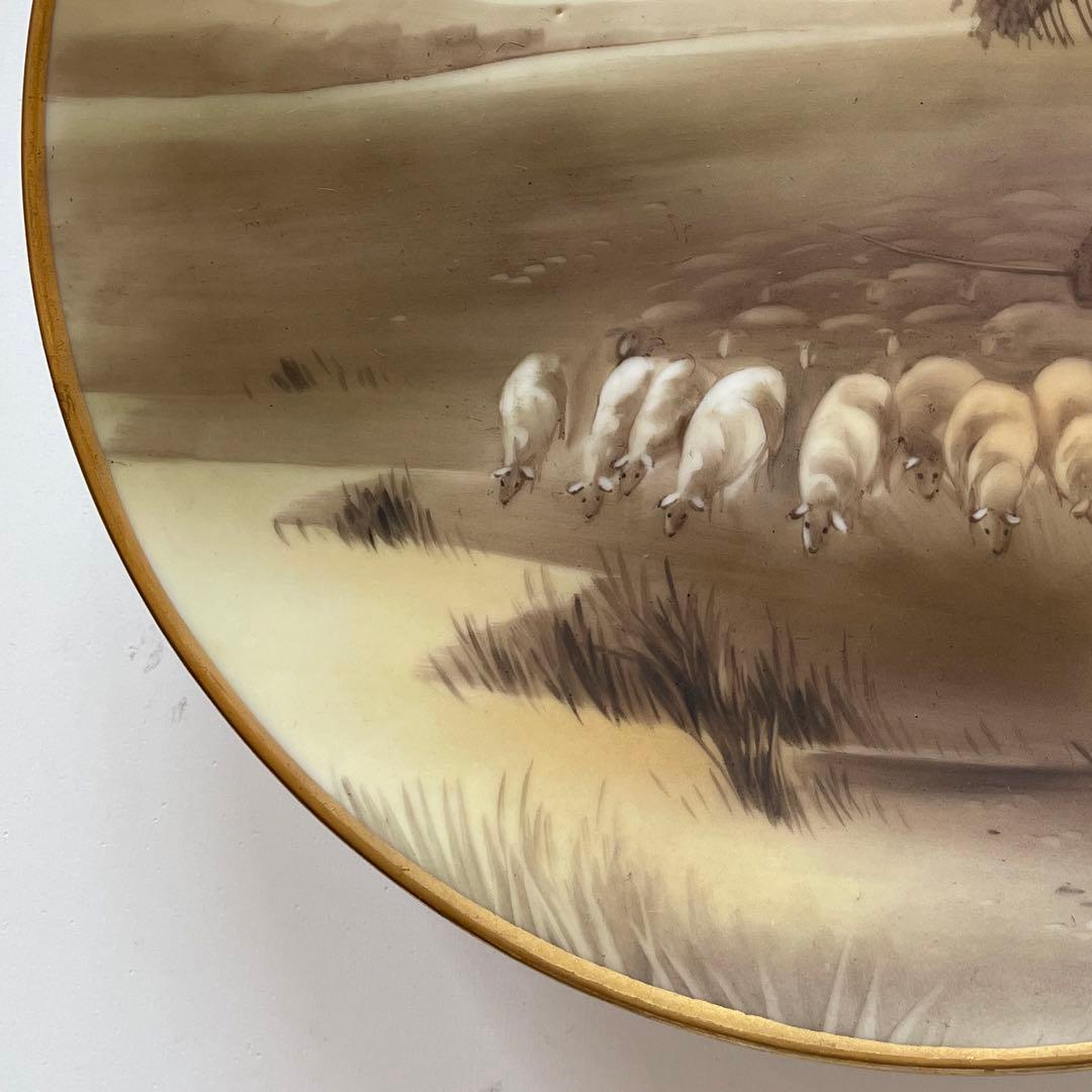 ＊羊飼いと羊の群れ・Ａ.モーヴ＊１９１１年米国輸出＊２５cm・オールドノリタケ・