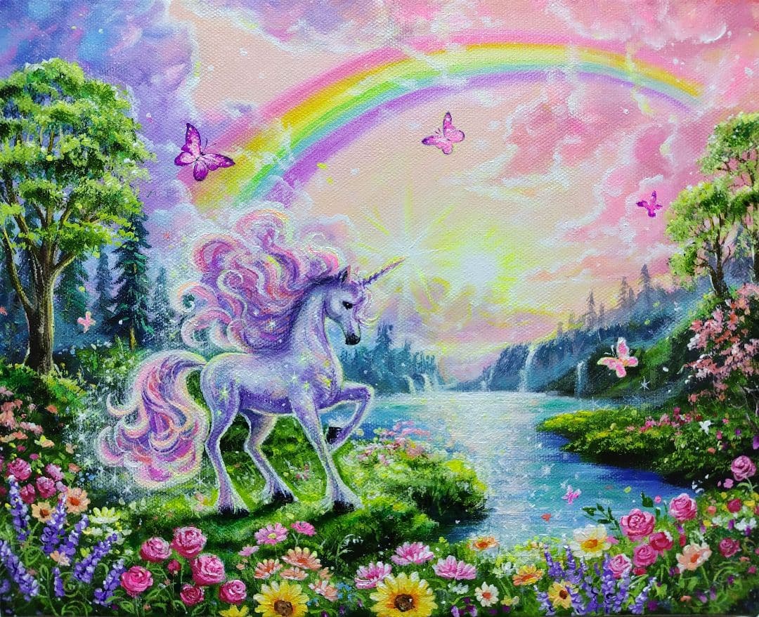 琥*ん様 【ユニコーン】アクリル画 F3 風景画 絵画
