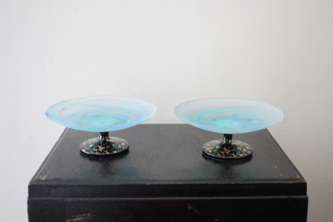 藤田喬平　金彩　手吹きガラス　彩鉢　ガラス皿　２客