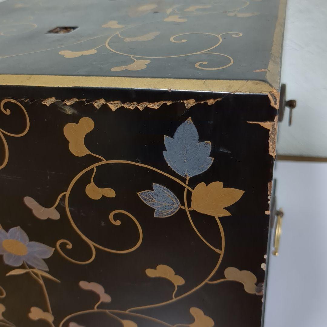 漆鏡箱　鉄線紋様　漆塗り小引き出し　レトロ