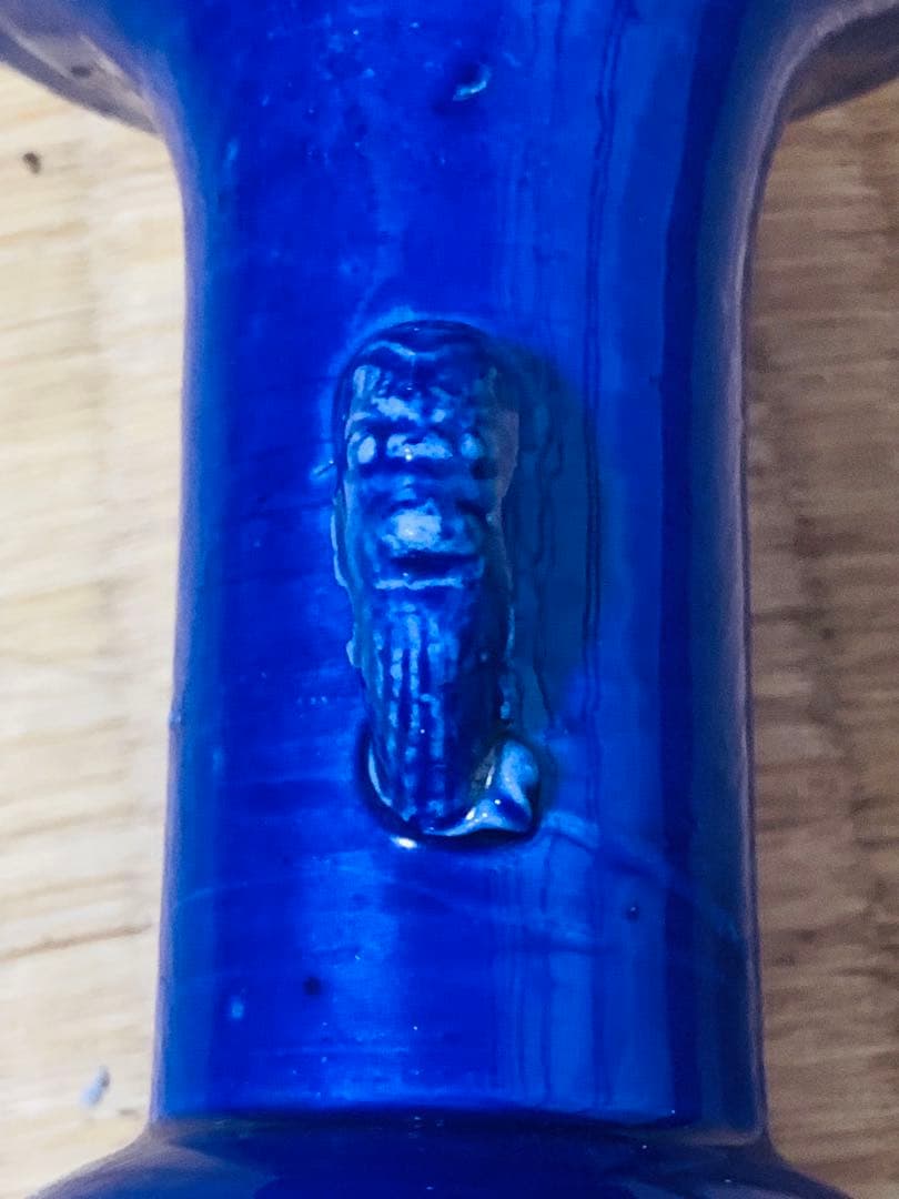 中国清時代獣耳藍釉花瓶