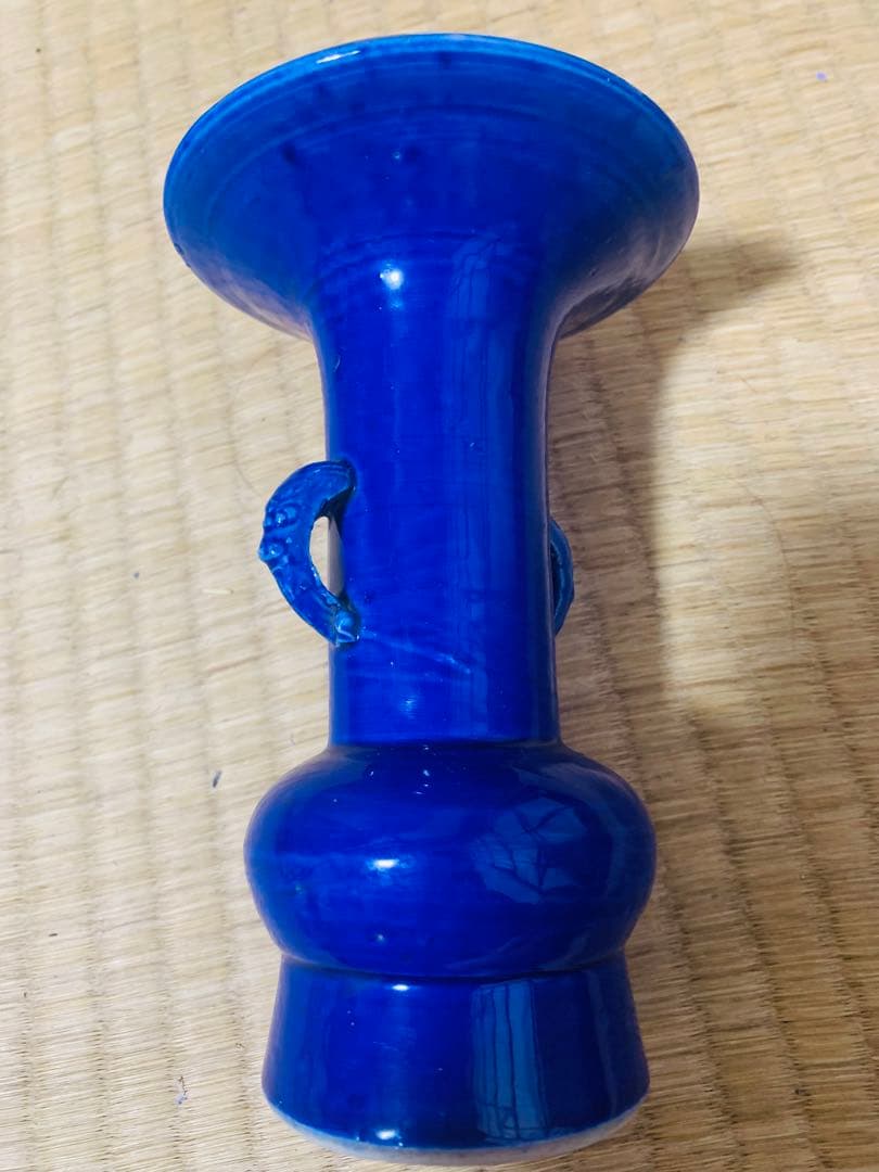 中国清時代獣耳藍釉花瓶