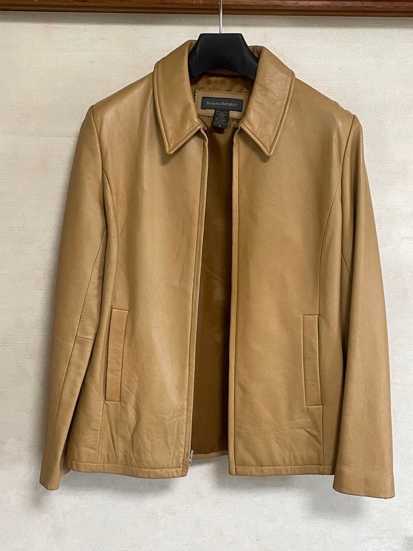 8月末価格❣️ BANANA REPUBLIC ベージュレザーライダースジャケット