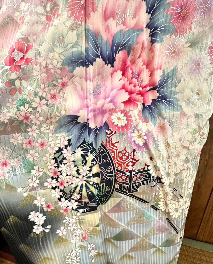 振袖一式 杉本幸田郎 振袖+帯3枚+長襦袢2枚 身丈150㌢ 赤 枝垂れ桜 箱付