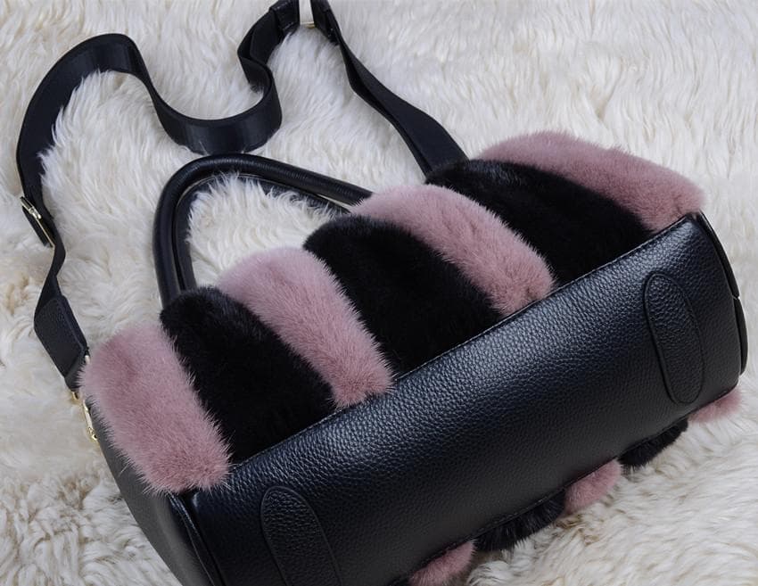 新品◆限定 高級本革&ミンク毛皮使用！2wayショルダーバッグ /毛皮ファー