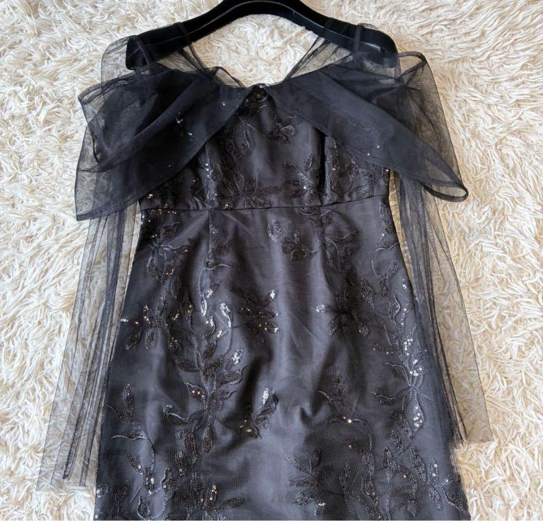 新品 Leja チュールロングスリーブリーフIラインドレスワンピース S 黒