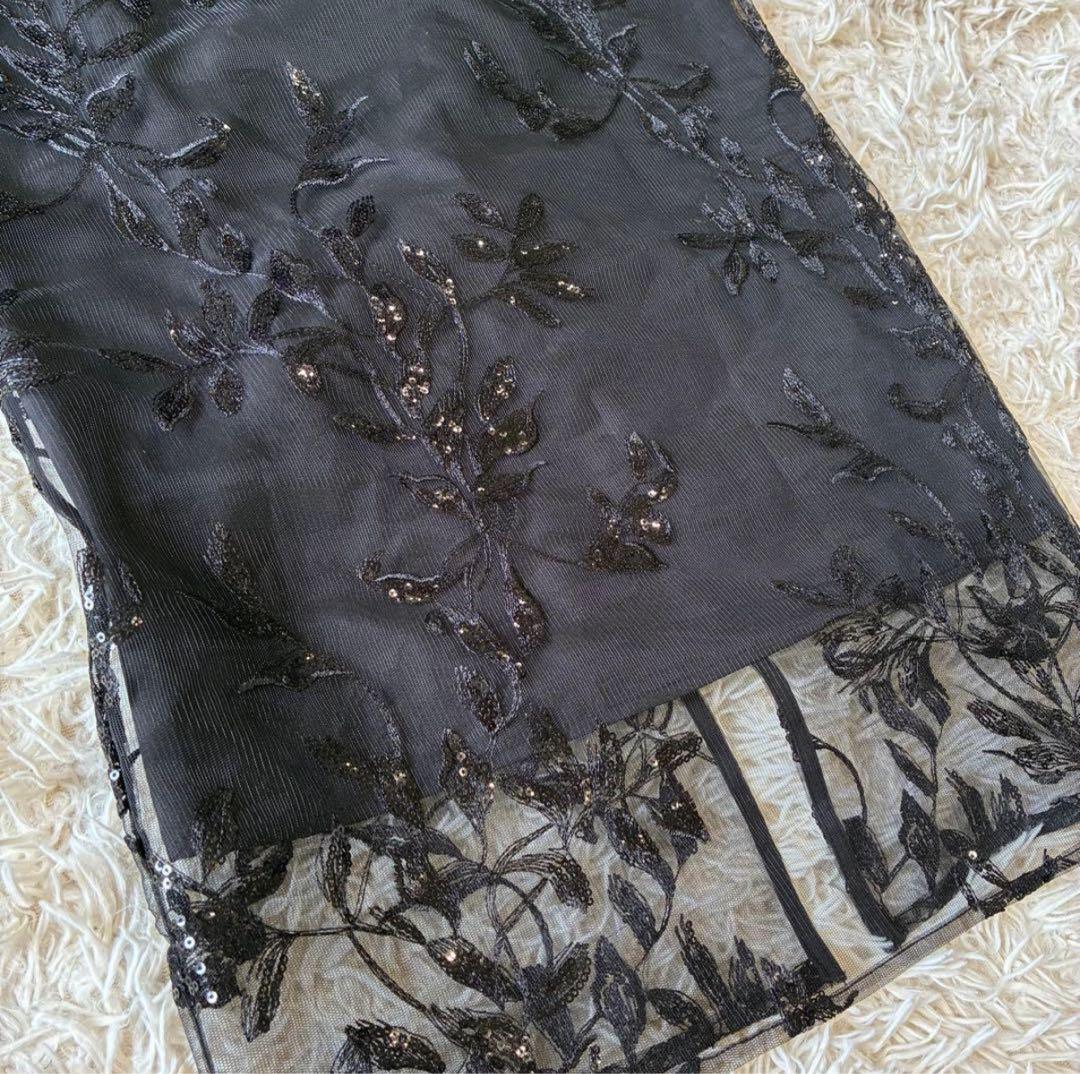 新品 Leja チュールロングスリーブリーフIラインドレスワンピース S 黒