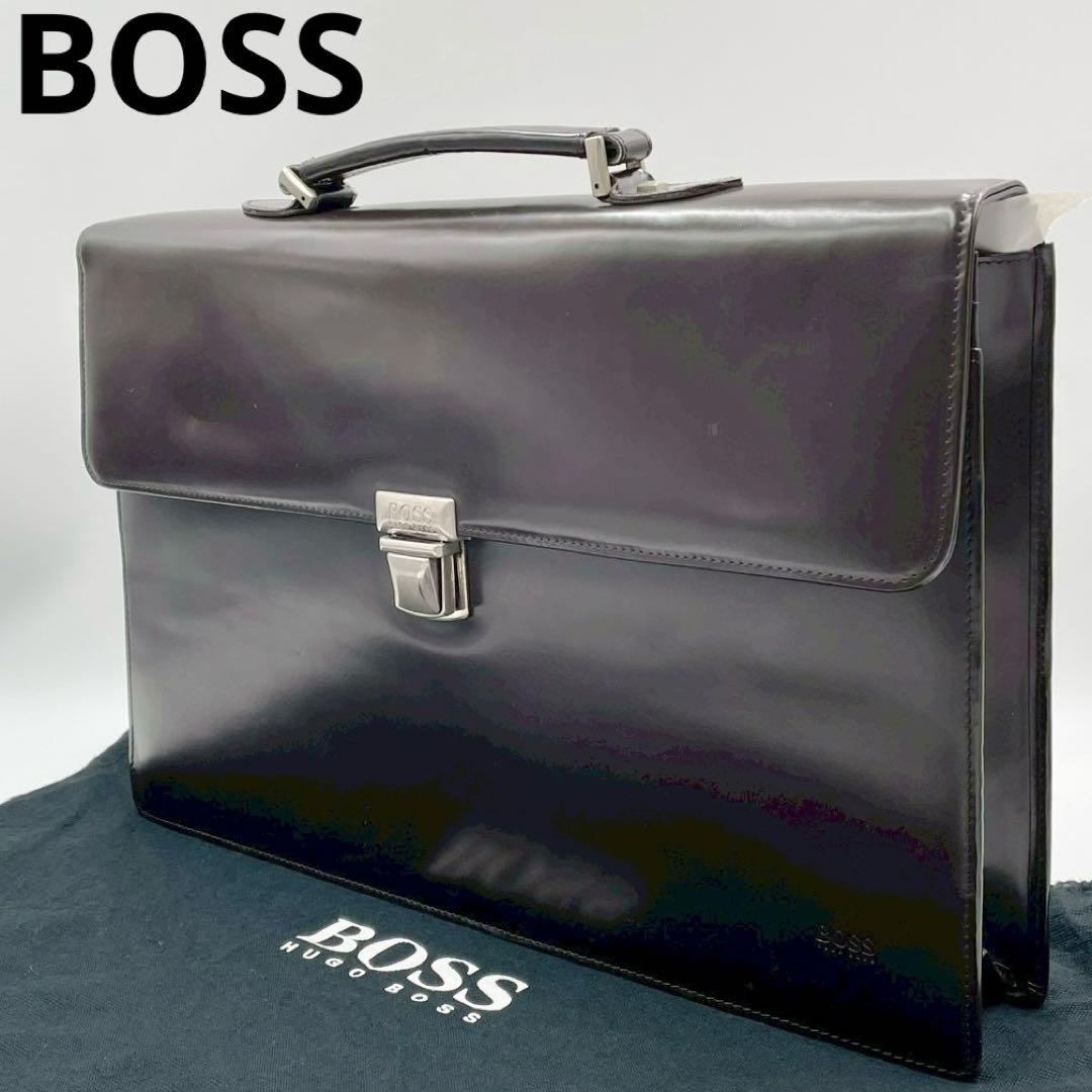 良品　ボス　ビジネスバッグ　レザー　鍵金具　通勤　保存袋付　ブラック