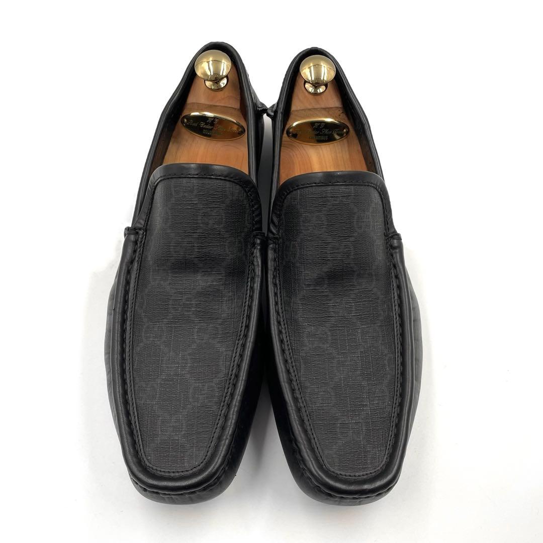 《超美品》GUCCI グッチ ローファー GG柄 本革 PVCレザー ブラック