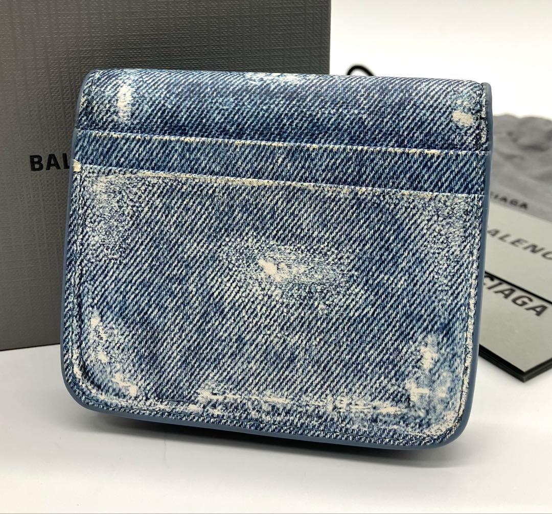 ⭐️ 希少 美品 バレンシアガ デニム コンパクト ウォレット 折り財布 ブルー