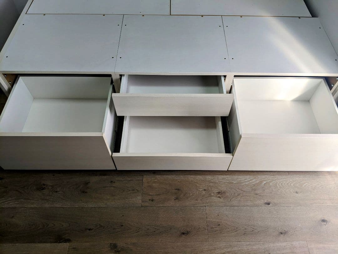 収納付き シングルベッドフレーム ホワイト 引き出し付き