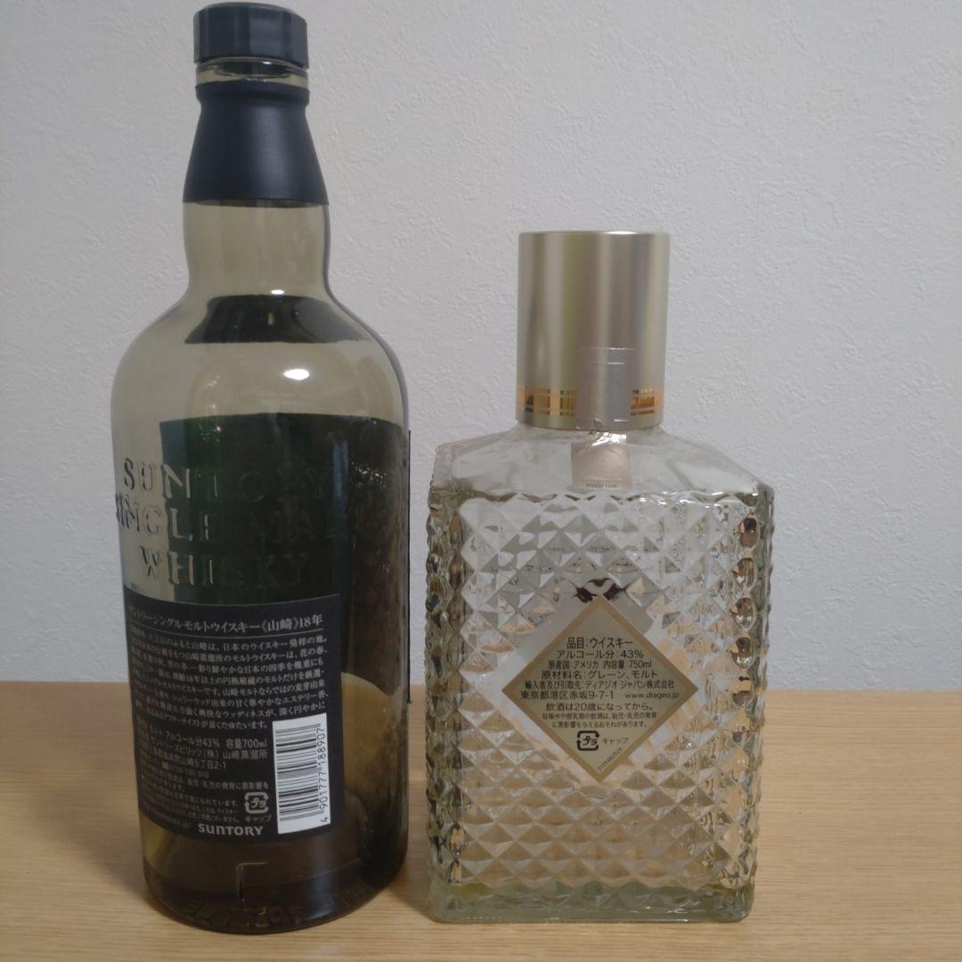 空瓶　　山崎18年シングルモルト & I.W. HARPER 12年の空瓶