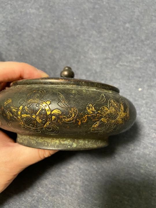 中国古美術　仏八寶琉金銅香炉「飛雲閣」在銘