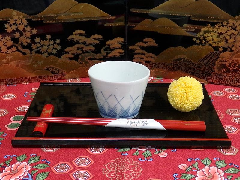 古伊万里　染付　桧垣草紋の図　蕎麦猪口　江戸期　080AS-CDf