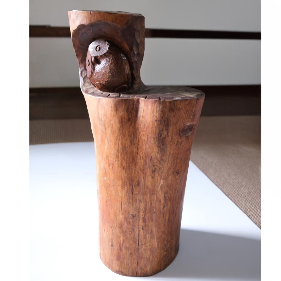工房がんま フクロウの木彫り彫刻75cm