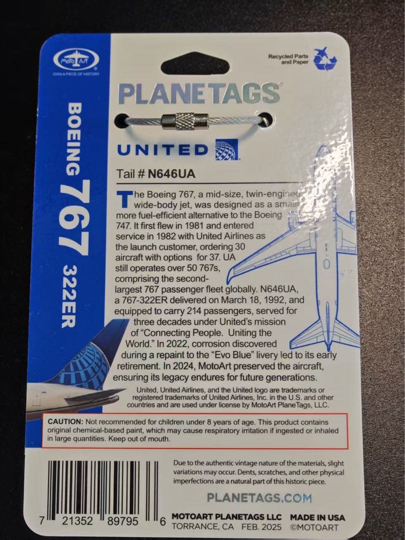 UA ユナイテッド航空 Planetags B767-300ER