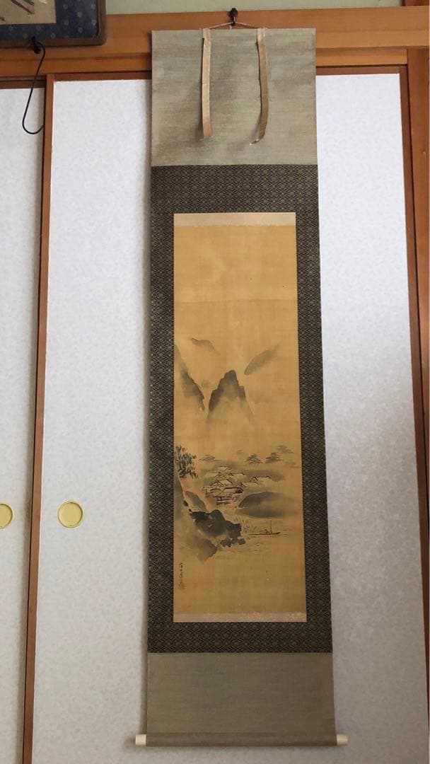 絹本古画 水墨山水画 掛け軸 骨董 古美術