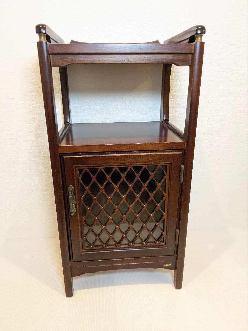 コイズミ キャビネット 電話台 置物台 棚 ガラス扉 格子 レトロ