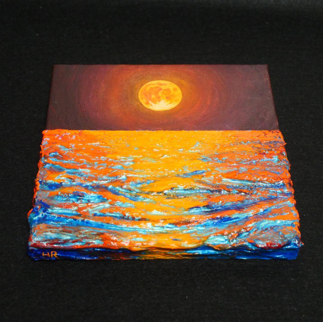 油絵 アートパネル【オレンジの月】