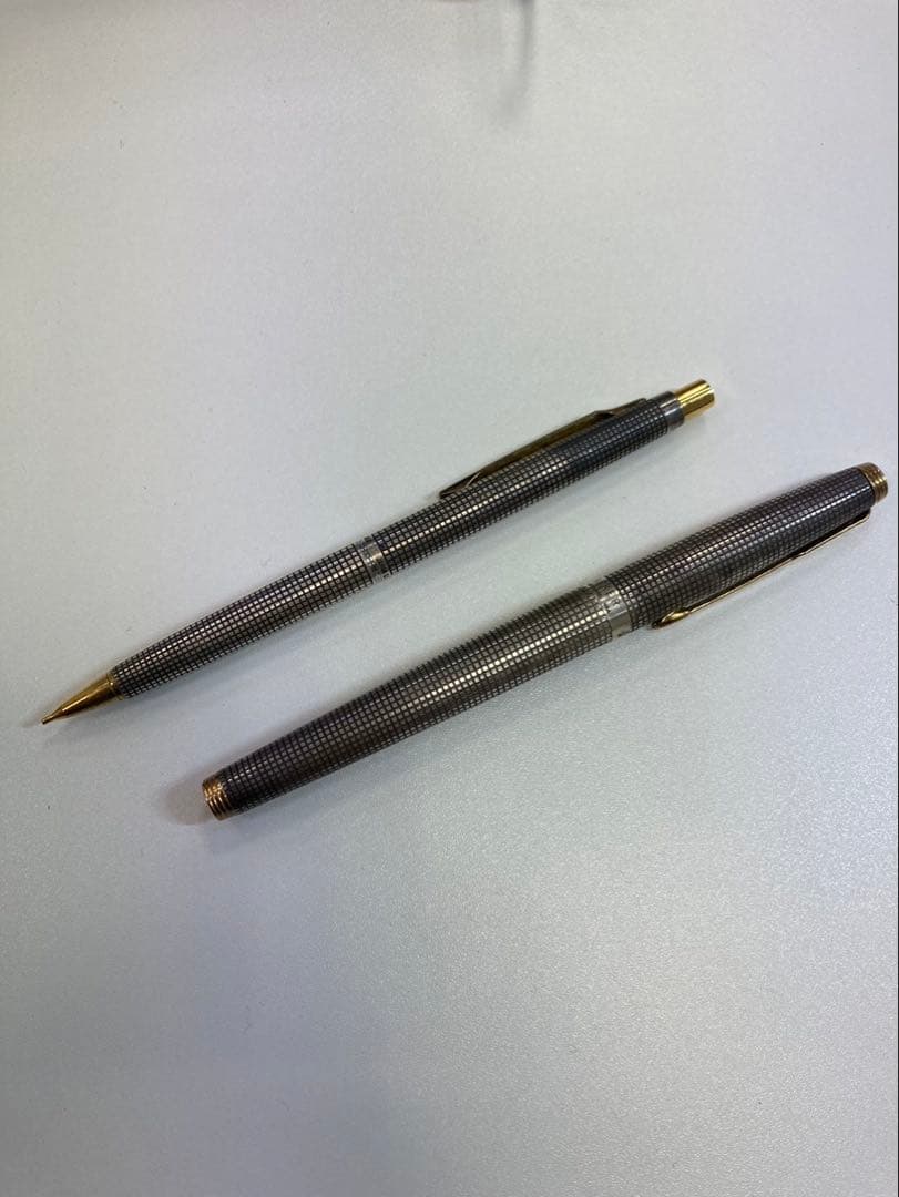 Parker 万年筆 14k 格子柄 シャープペンシル　純銀　2本セット