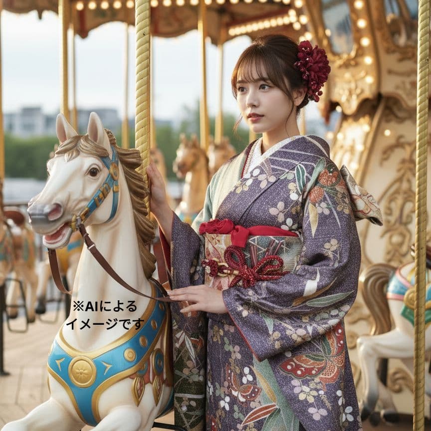 よる様　362.小粋な振袖7点セット　正絹　フルセット　成人式