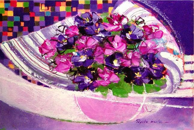 油絵 菅家令子 インテリア uF6-062304 花