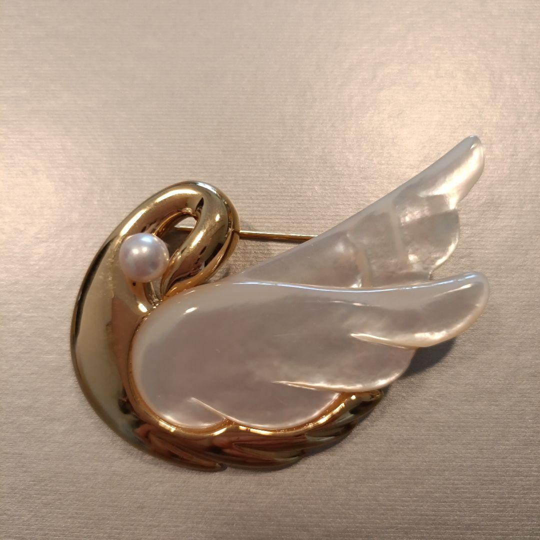田崎真珠　TASAKI 白鳥デザイン ブローチ 　刻印なし