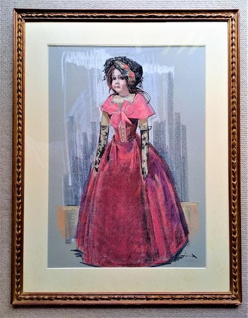 小島俊男 「紅雀の帽子」 パステル画 白日会員 総理大臣賞 師：小磯良平 大作!