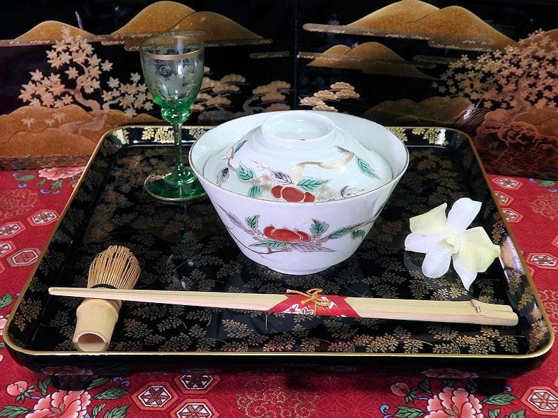 古伊万里　色絵　栗の図　蓋茶碗　江戸期　E616AS-CRp