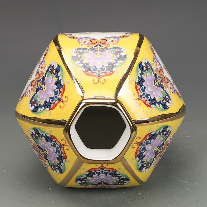 清乾隆磁器琺瑯彩花鳥紋六方瓶 景徳鎮 陶磁器 装飾品 現代工芸品 美術品 置物