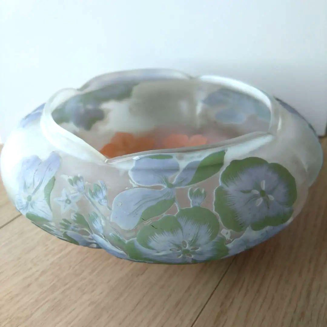 ガレ　紫陽花文平花器　エミール・ガレ　アールヌーボー　アジサイ