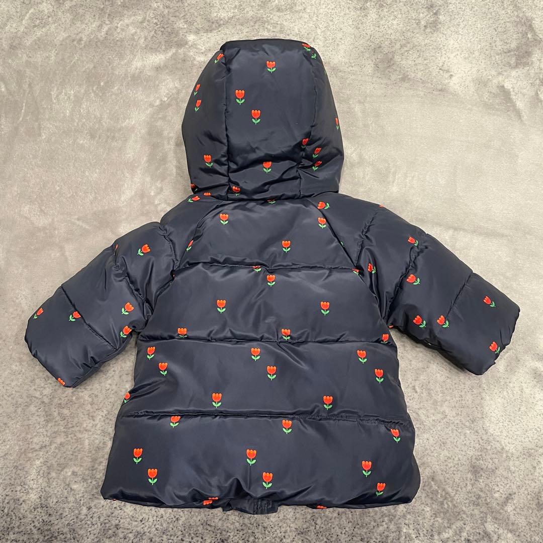 jacadi チューリップ柄　中綿入りジャケット　12m ネイビー　ファー　撥水