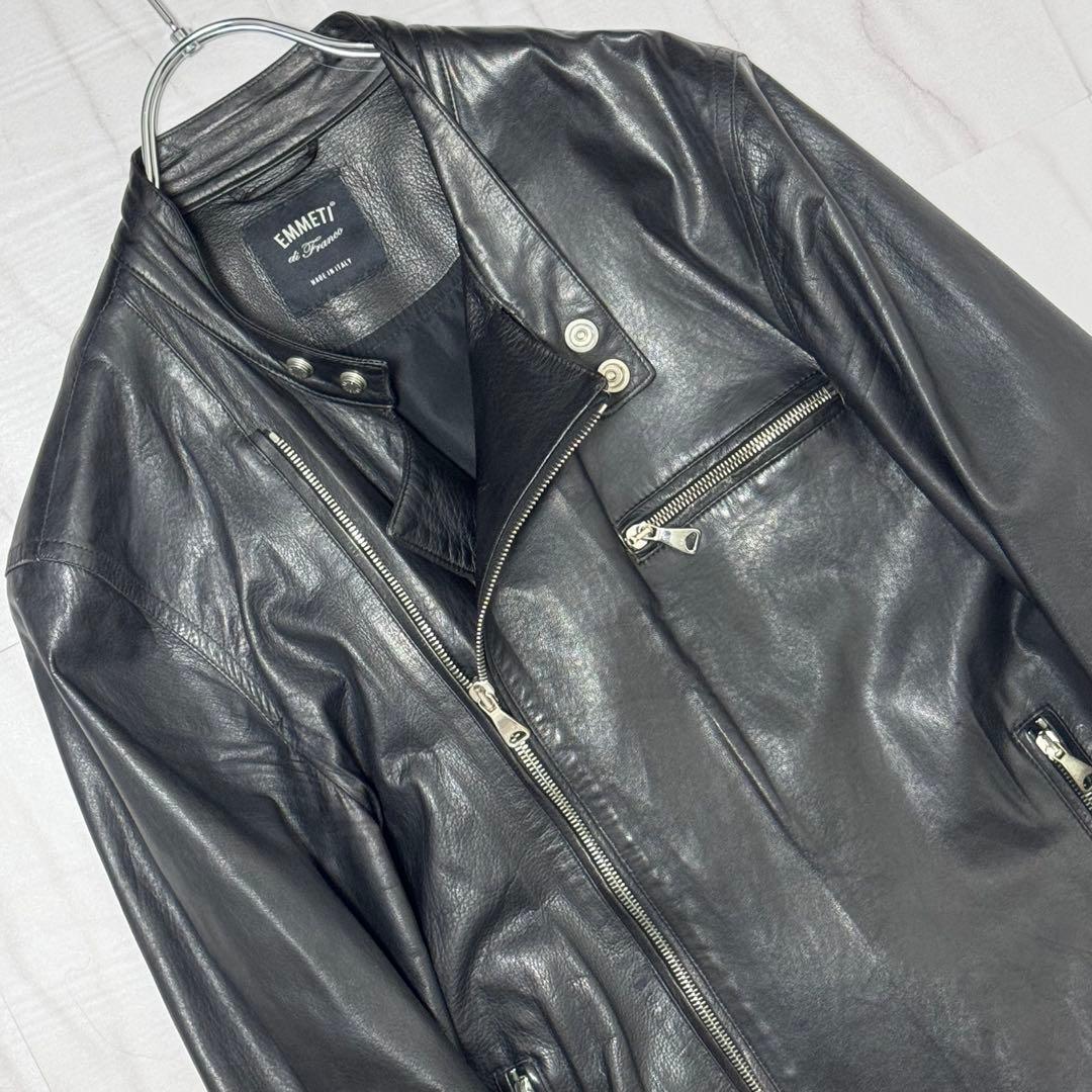 希少Lサイズ✨エンメティ ジョセフ ラムレザー シングルライダースジャケット 黒
