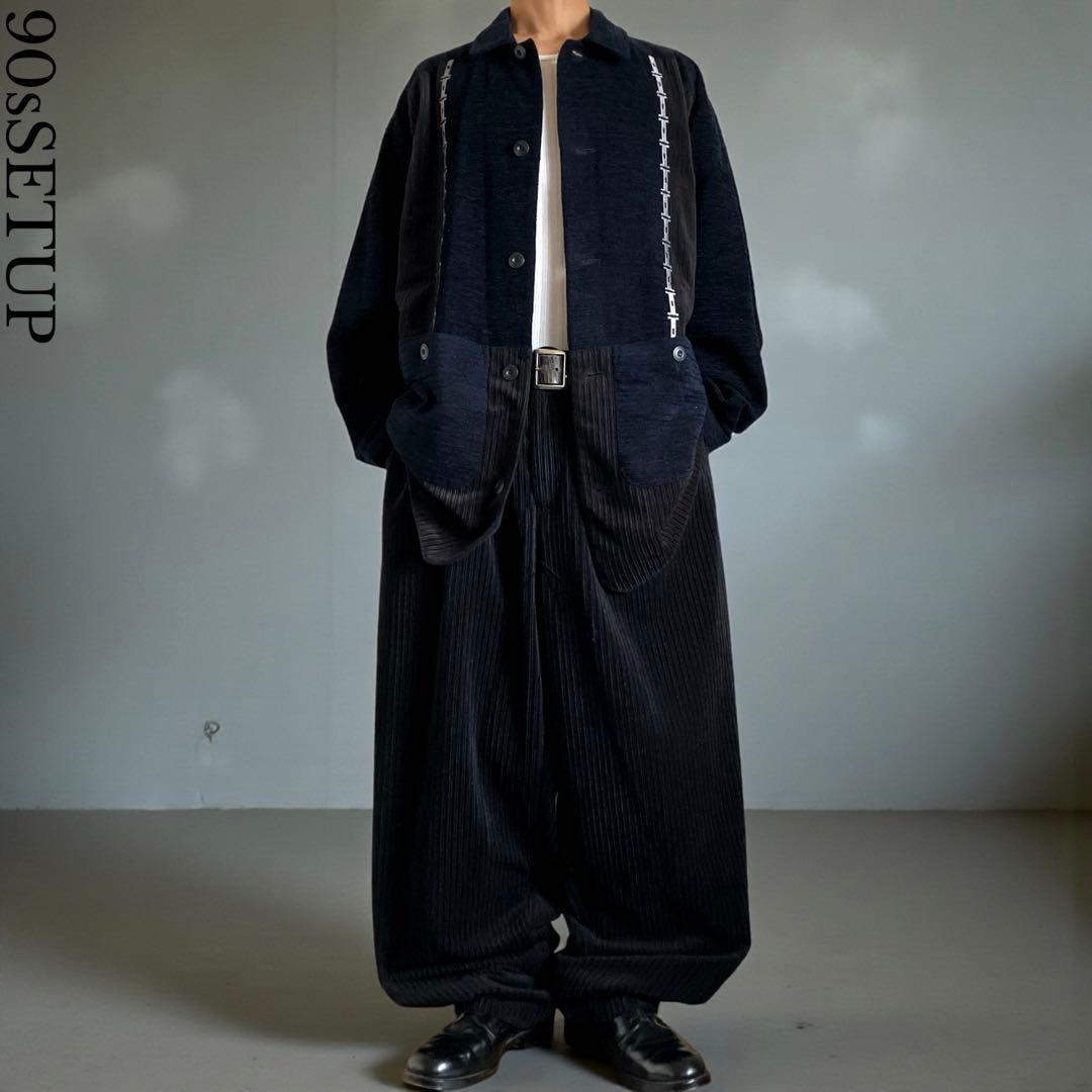 特大サイズ 90s ブラックコーデュロイセットアップ 上下 B系HIPHOP