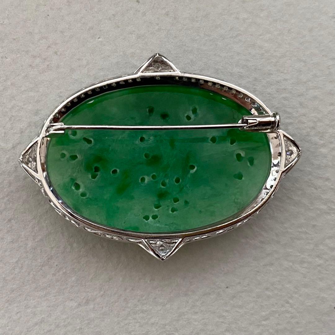 特注品　pt950翡翠ダイヤブローチ　アンティーク帯留からのリメイク　美しい