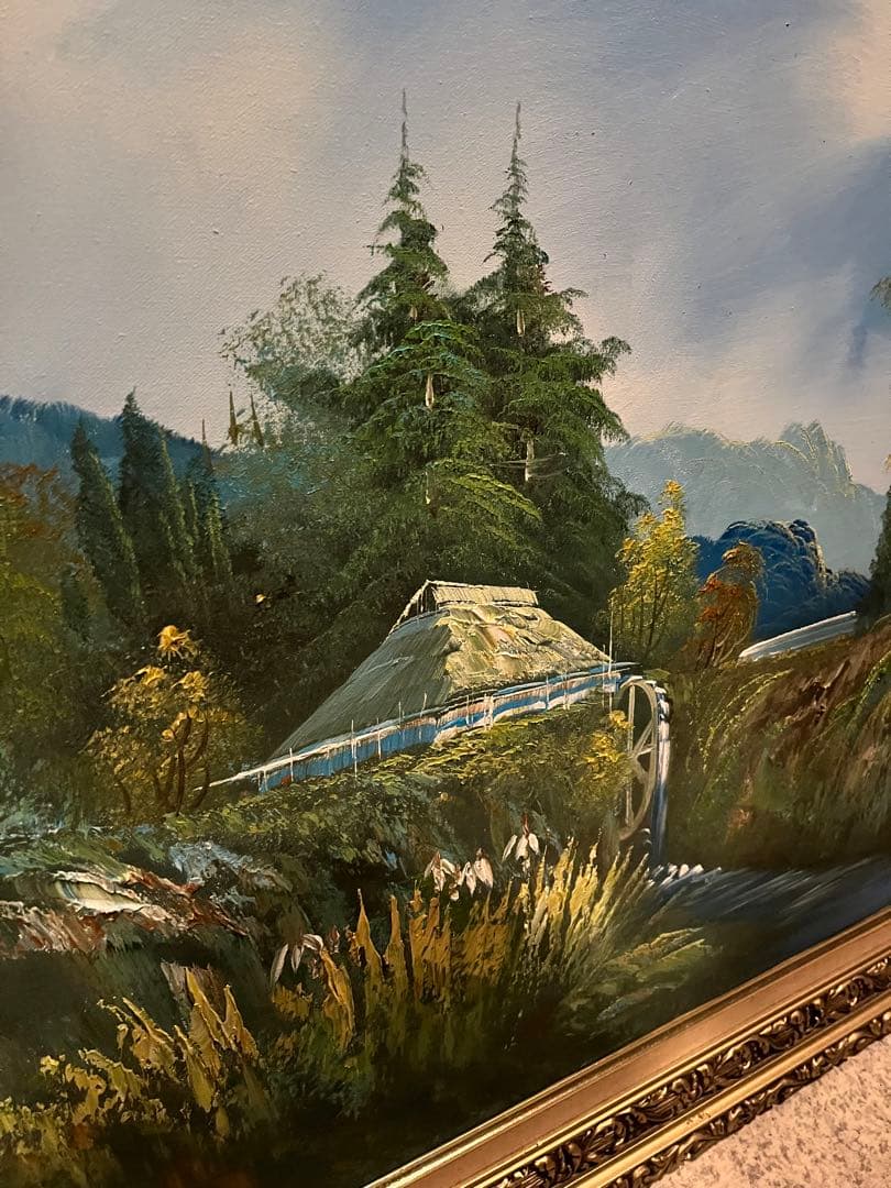 油絵、絵画、油絵額付き、大きな油絵、108センチ、キャンパス油絵、直筆油絵