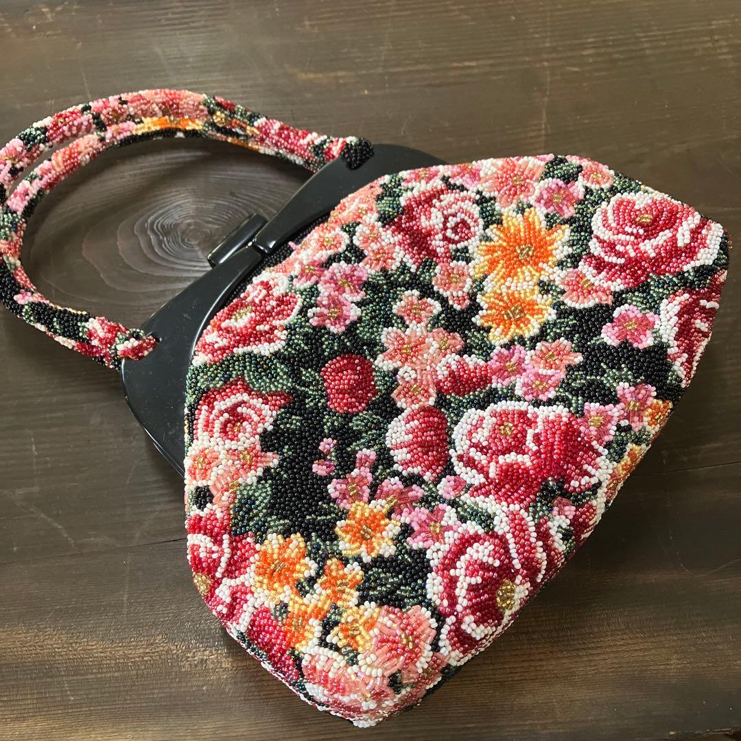 和装 総ビーズバッグ はしもと 刺繍 昭和レトロ 着物