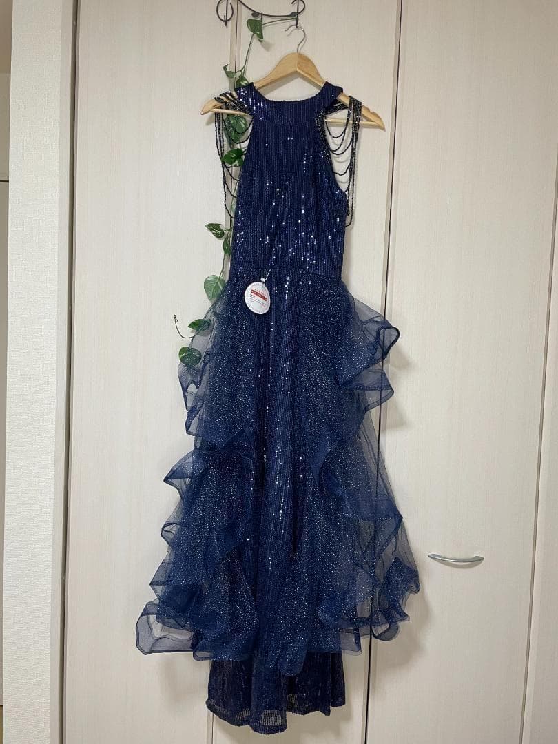 イヴニングドレス　パーティードレス　スパンコール　カラーネイビー　サイズXL
